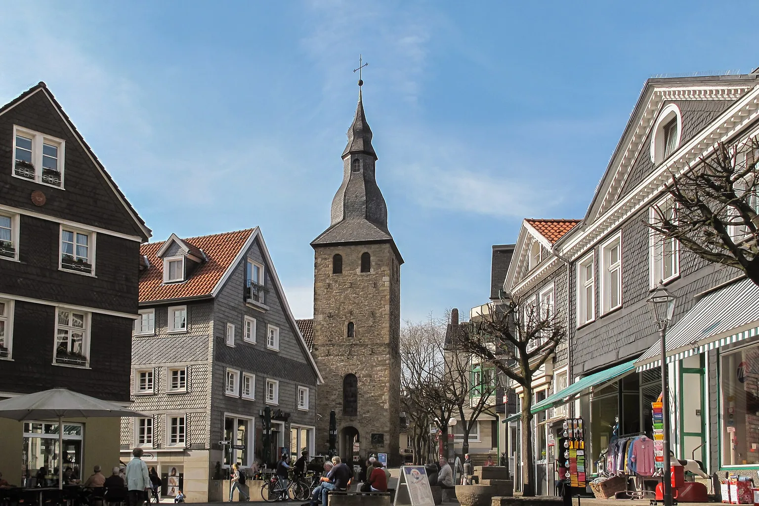 Hattingen, view to a street to church tower (Glockenturm)