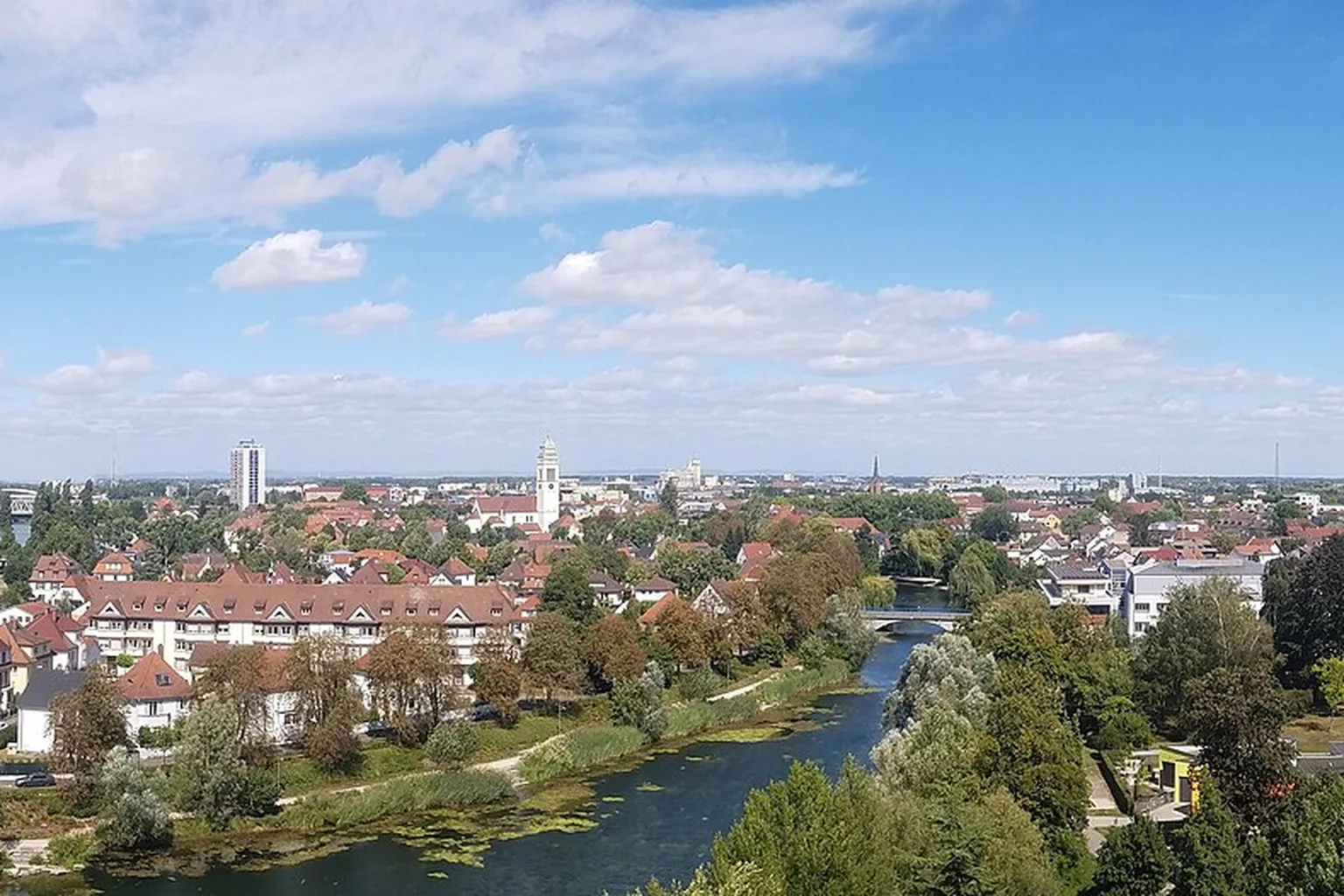 Panorama vom Weißtannenturm in Kehl mit Blick auf Straßburg und Kehl