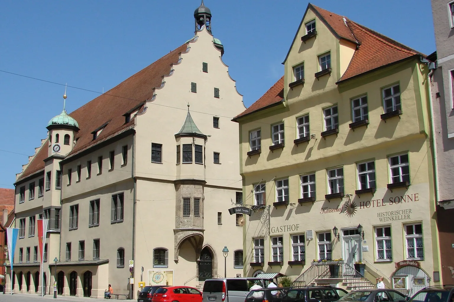 Nördlingen, Germany, town hall and Hotel zur Sonne, former hostel for noblepersons