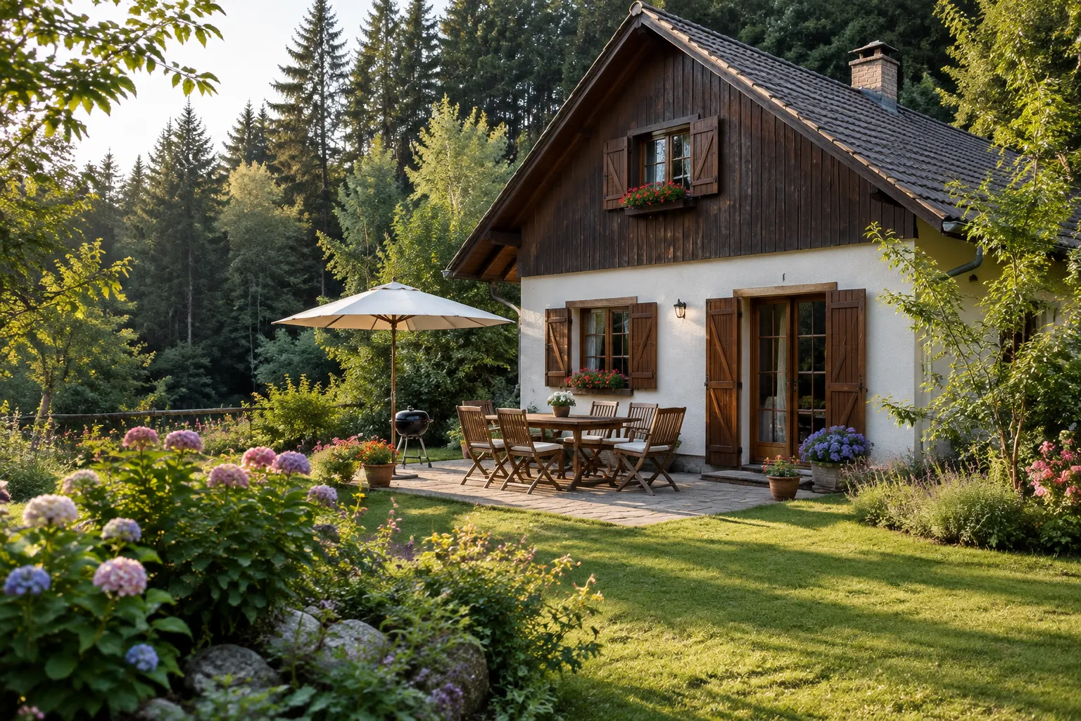 Freistehendes Ferienhaus mit Garten und Terrasse am Waldrand